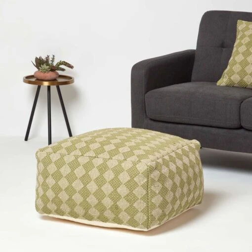 Lima Handwoven Textured Green Pouffe Bean Cube -Best Homeware Store sf2223 2