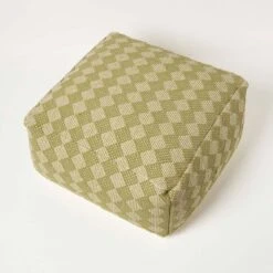 Lima Handwoven Textured Green Pouffe Bean Cube -Best Homeware Store sf2223 5