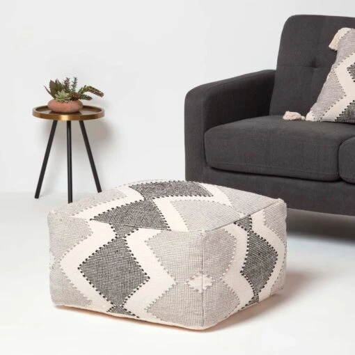 Malmo Handwoven Textured Grey & Black Pouffe Bean Cube -Best Homeware Store sf2225 2