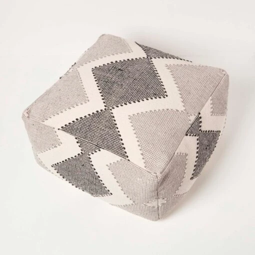 Malmo Handwoven Textured Grey & Black Pouffe Bean Cube -Best Homeware Store sf2225 5