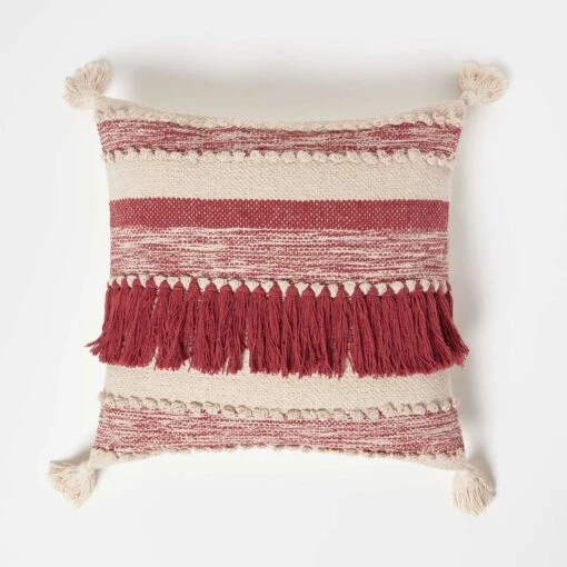 Zadar Handwoven Fringed Red Kilim Cushion 45 X 45 Cm -Best Homeware Store sf2237 1