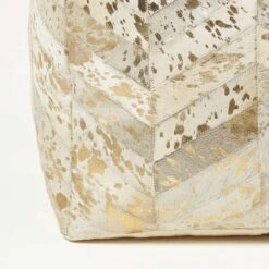 Gold & Grey Geometric Diamond Leather Pouffe Bean Cube -Best Homeware Store sf2244 3