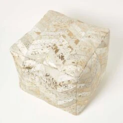 Gold & Grey Geometric Diamond Leather Pouffe Bean Cube -Best Homeware Store sf2244 5