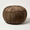 Brown Leather & Suede Round Pouffe Footstool -Best Homeware Store sf2245 1