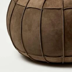 Brown Leather & Suede Round Pouffe Footstool -Best Homeware Store sf2245 3