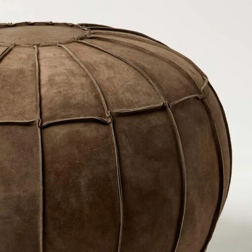 Brown Leather & Suede Round Pouffe Footstool -Best Homeware Store sf2245 4