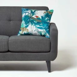 Teal Jungle & Parrot Velvet Filled Cushion 46 X 46 Cm -Best Homeware Store sf2246 3