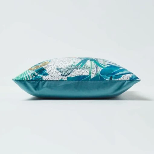 Teal Jungle & Parrot Velvet Filled Cushion 46 X 46 Cm -Best Homeware Store sf2246 4