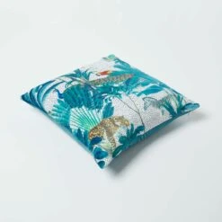 Teal Jungle & Parrot Velvet Filled Cushion 46 X 46 Cm -Best Homeware Store sf2246 5