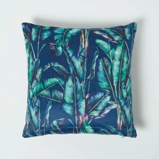 Navy Tropical Banana Leaf Velvet Filled Cushion 46 X 46 Cm -Best Homeware Store sf2248 1