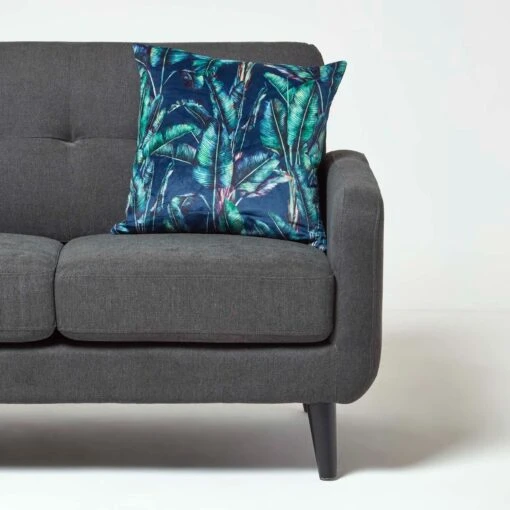 Navy Tropical Banana Leaf Velvet Filled Cushion 46 X 46 Cm -Best Homeware Store sf2248 3