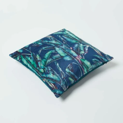 Navy Tropical Banana Leaf Velvet Filled Cushion 46 X 46 Cm -Best Homeware Store sf2248 5