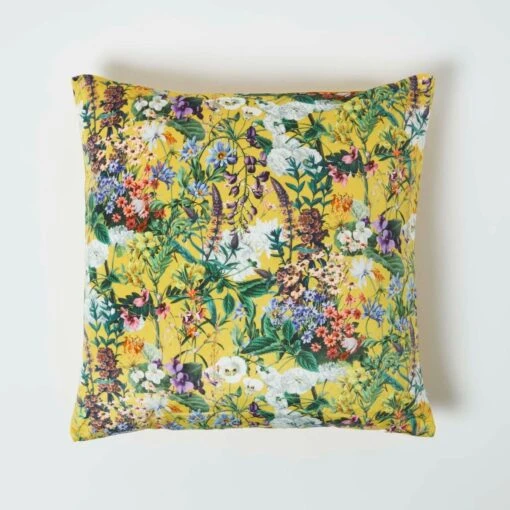 Floral Botanical Garden Yellow Velvet Filled Cushion 46 X 46 Cm -Best Homeware Store sf2252b 1