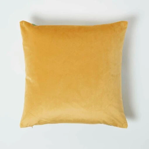 Floral Botanical Garden Yellow Velvet Filled Cushion 46 X 46 Cm -Best Homeware Store sf2252b 2