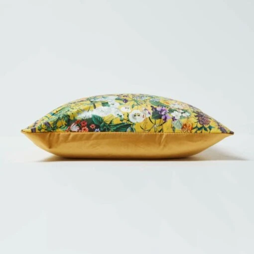 Floral Botanical Garden Yellow Velvet Filled Cushion 46 X 46 Cm -Best Homeware Store sf2252b 4