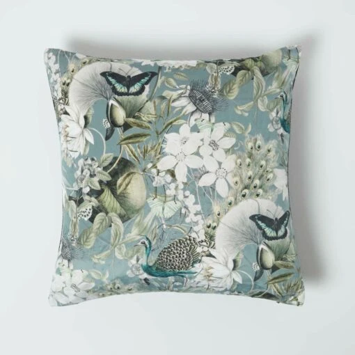 Floral Butterfly Garden Grey Velvet Filled Cushion 46 X 46 Cm -Best Homeware Store sf2253b 1