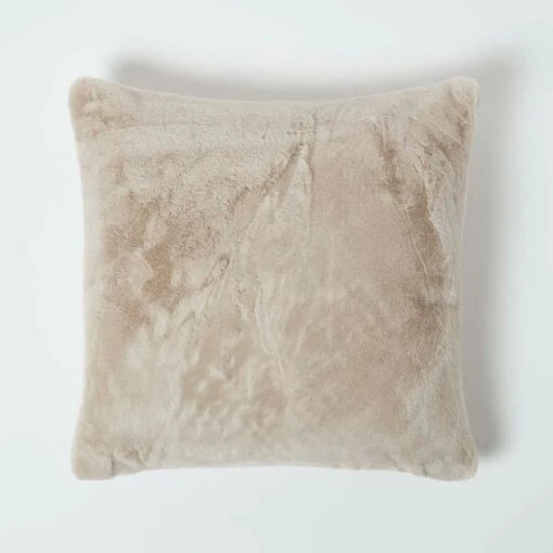 Soft Touch Faux Fur Taupe Filled Cushion 46 X 46 Cm -Best Homeware Store sf2254b 1