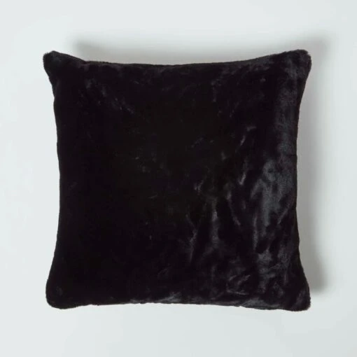 Soft Touch Faux Fur Black Filled Cushion 46 X 46 Cm -Best Homeware Store sf2254d 1