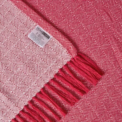 Malda Red & White Cotton Throw With Tassels -Best Homeware Store sf2268b 4 1 3