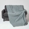 Malda Green & White Cotton Throw With Tassels -Best Homeware Store sf2269b 1 3