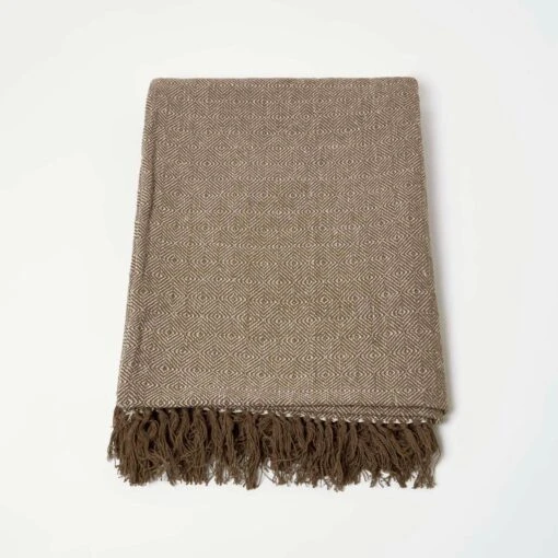 Malda Brown & Natural Cotton Throw With Tassels -Best Homeware Store sf2270b 2 3