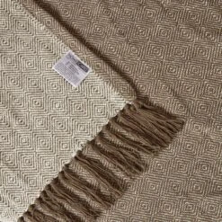 Malda Brown & Natural Cotton Throw With Tassels -Best Homeware Store sf2270b 4 3