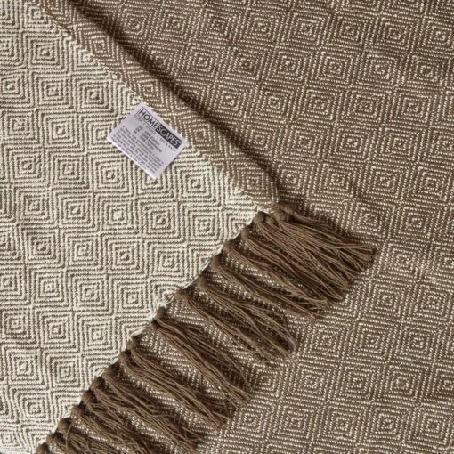 Malda Brown & Natural Cotton Throw With Tassels -Best Homeware Store sf2270b 4 3