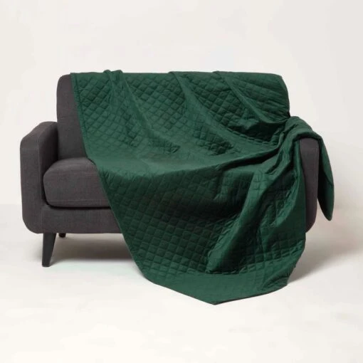 Diamond Quilted Green Velvet Bed Throw -Best Homeware Store sf2287 1