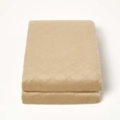 Diamond Quilted Beige Velvet Bed Throw -Best Homeware Store sf2290 2