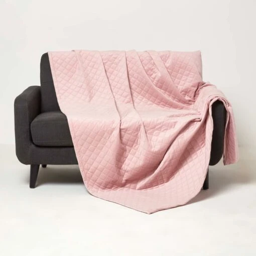 Diamond Quilted Pink Velvet Bed Throw -Best Homeware Store sf2291 1