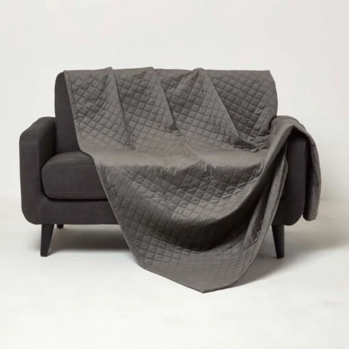 Diamond Quilted Grey Velvet Bed Throw -Best Homeware Store sf2292 1