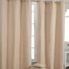 Cotton Plain Beige Ready Made Eyelet Curtain Pair -Best Homeware Store solid beige curtain set shot