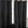 Cotton Plain Black Ready Made Eyelet Curtain Pair -Best Homeware Store solid black curtain set shot