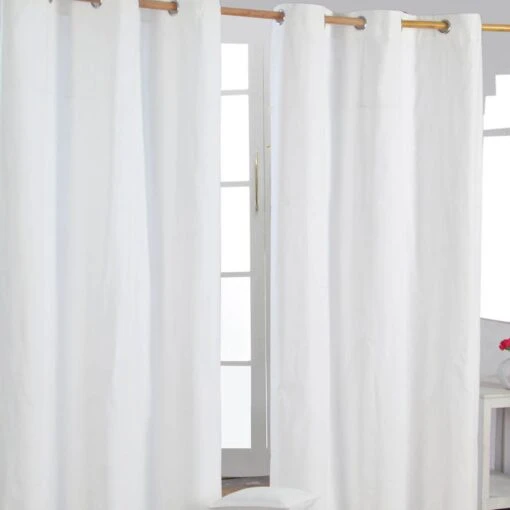 Cotton Plain Off White Ready Made Eyelet Curtain Pair -Best Homeware Store solid white curtain set shot