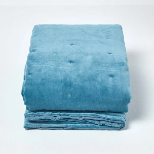 Blue Velvet Quilted Throw -Best Homeware Store steel thrw 2