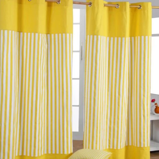 Thick Yellow Stripe Ready Made Eyelet Curtain Pair -Best Homeware Store thick yellow stripe ready made eyelet curtain pair 1