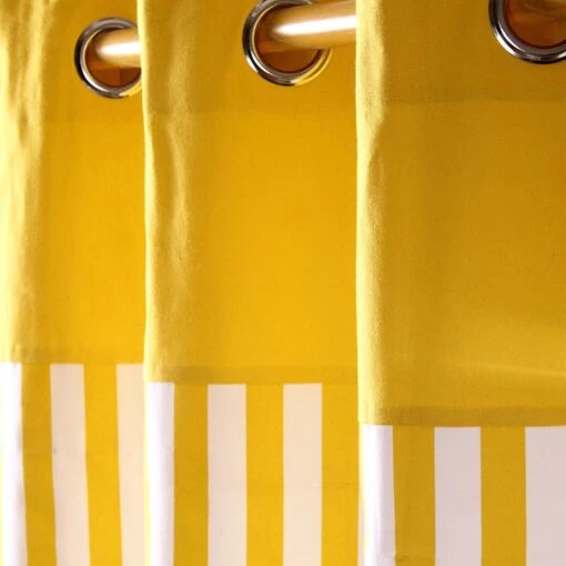 Thick Yellow Stripe Ready Made Eyelet Curtain Pair -Best Homeware Store thick yellow stripe ready made eyelet curtain pair 3